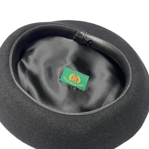 Vintage Lake Of Isles Black Wool Adult Size L Beret Cap Hat - Picture 9 of 11